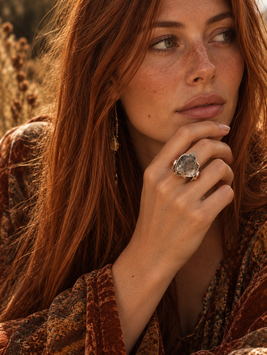 Rock Quartz Carnelian Ring