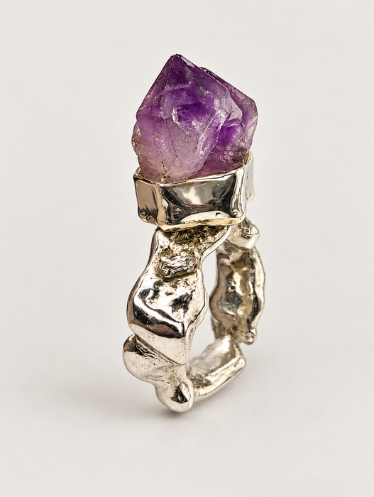 Uncut Amethyst Ring with Diamond