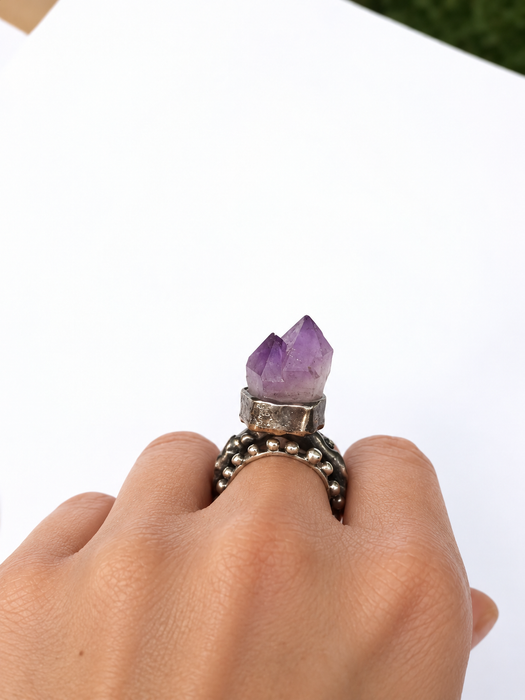 Uncut Amethyst Ring with Diamond