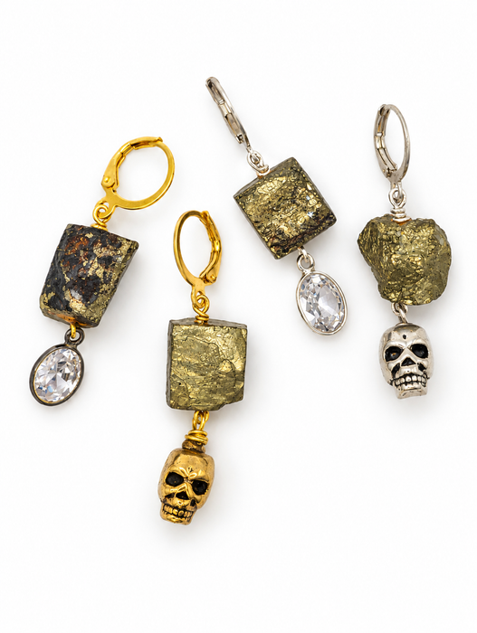 Pyrite Skull Earrings