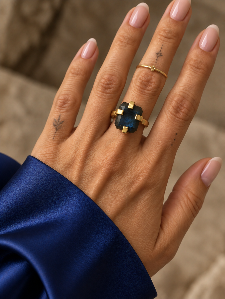 Labradorite Brass Prong Ring