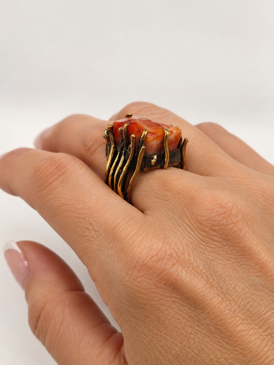 Carnelian Diamond Ring