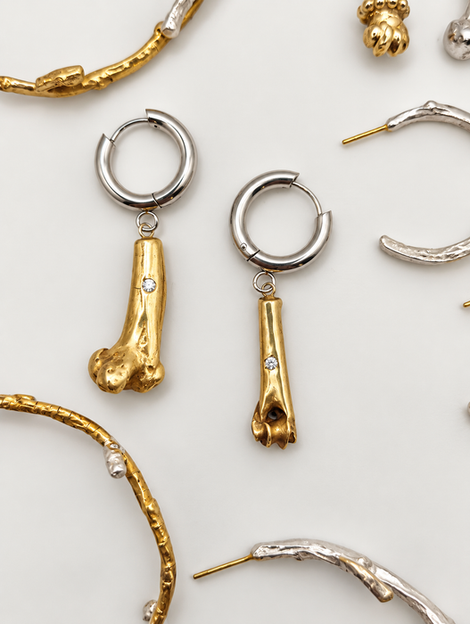 Brass and Diamond Bone Earrings