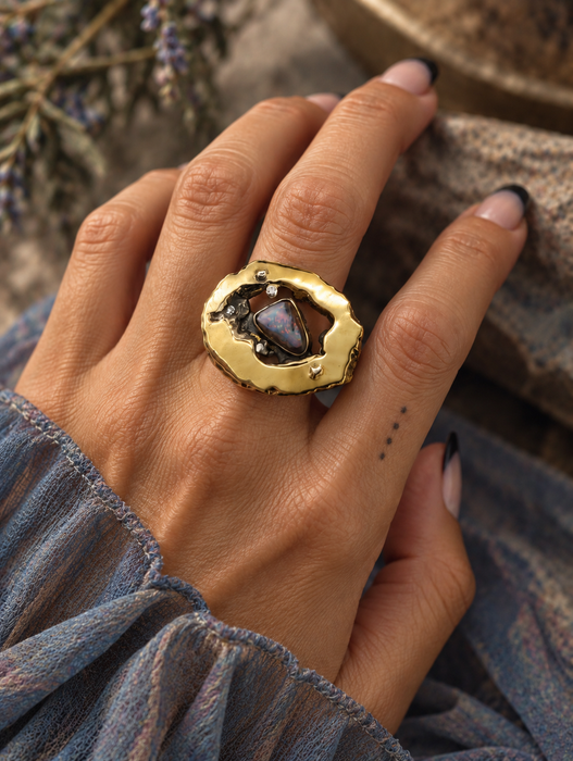 Geode Opal Diamond Ring