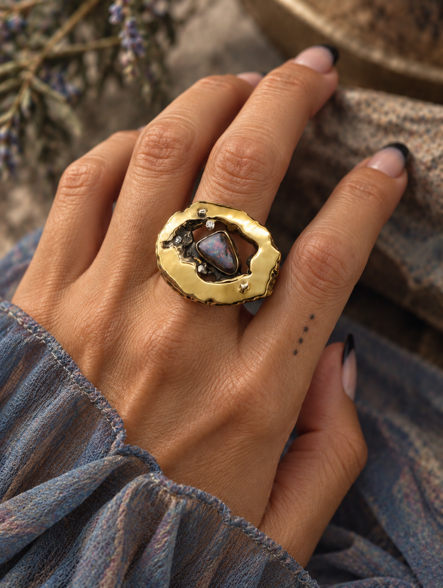 Geode Opal Diamond Ring