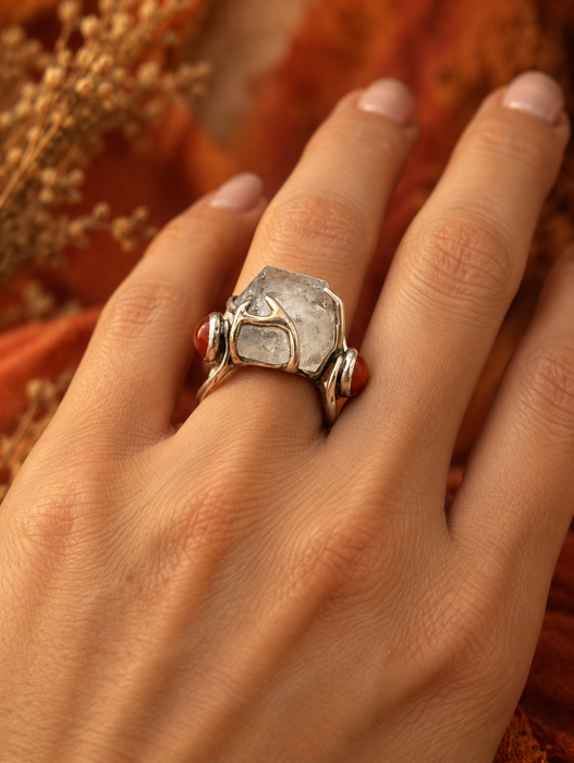 Rock Quartz Carnelian Ring