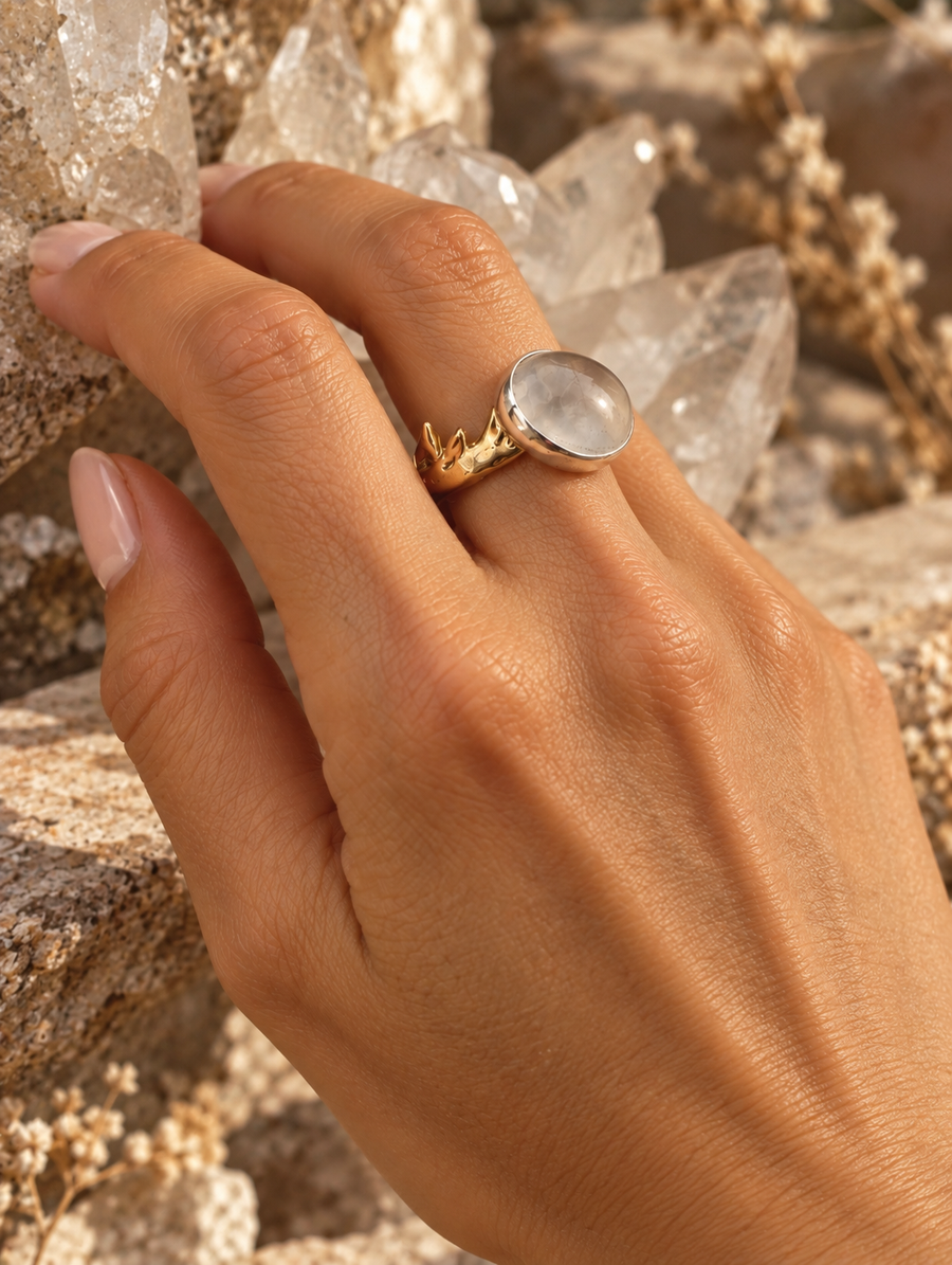 Oppossum Jaw Rock Quartz Ring
