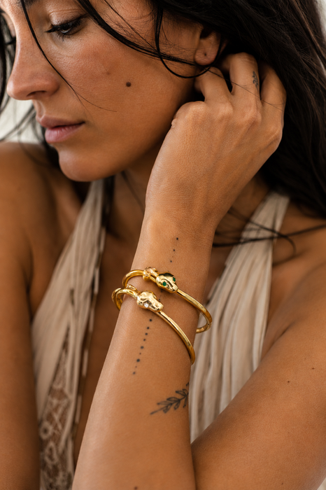 Snake Cuff with Diamond or Emerald Eyes
