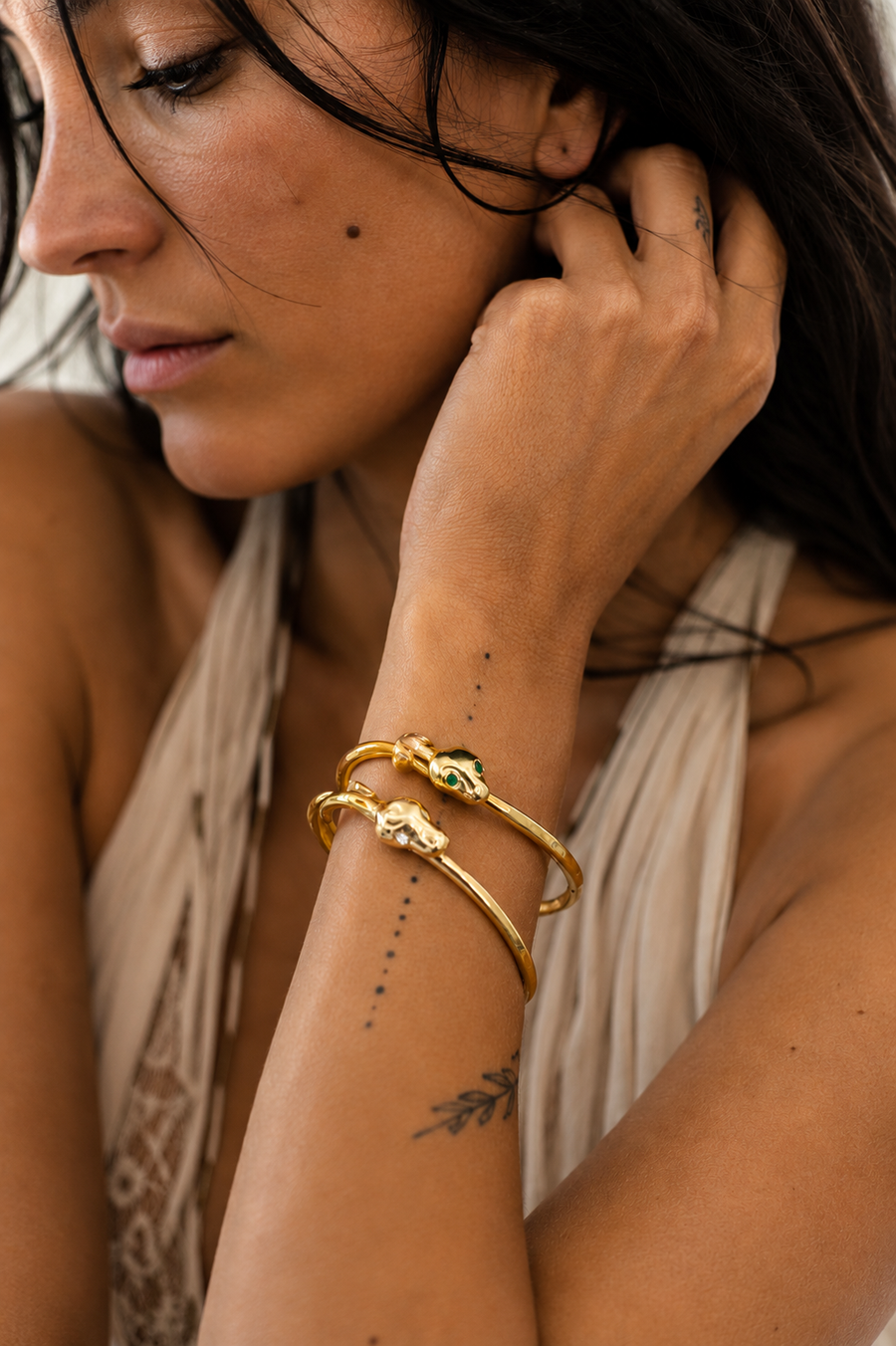Snake Cuff with Diamond or Emerald Eyes