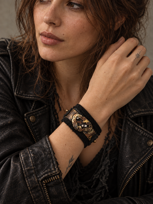 Geode Diamond and Leather Cuff