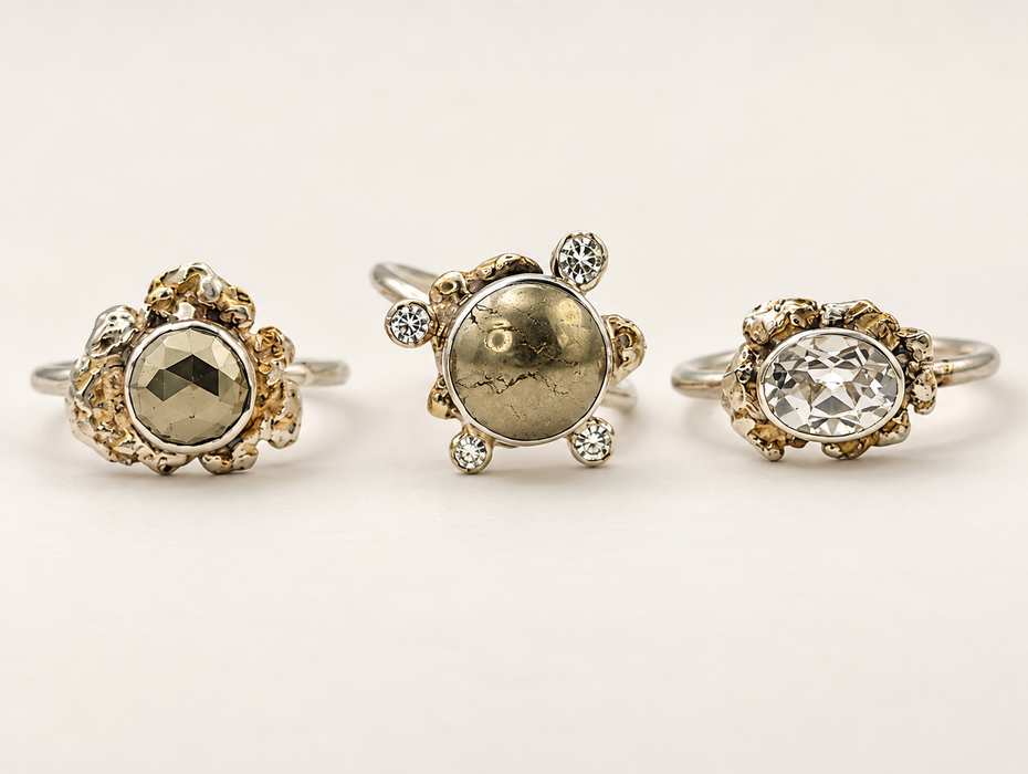 Pyrite Cabochon Ring with Quartz