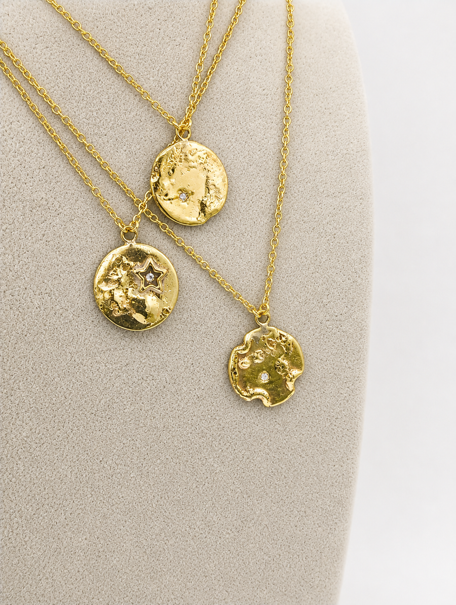 Gold Disk Diamond Pendants