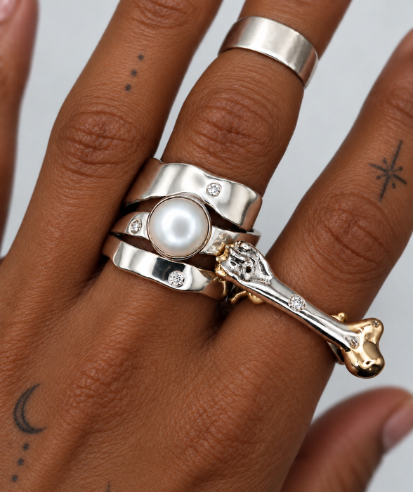 Silver Pearl Diamond Wrap Ring