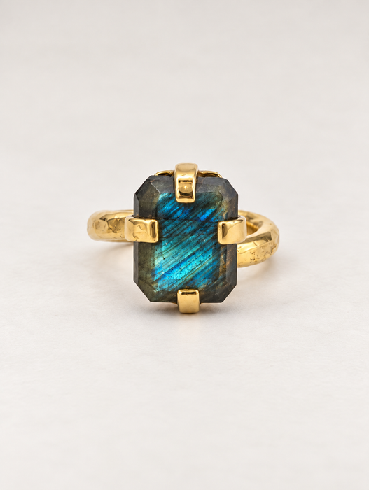 Labradorite Brass Prong Ring