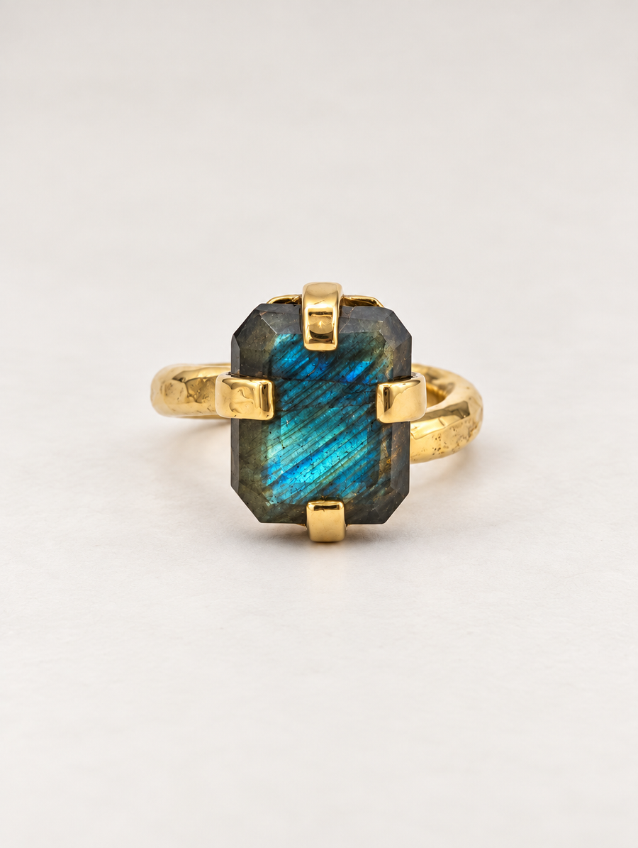Labradorite Brass Prong Ring